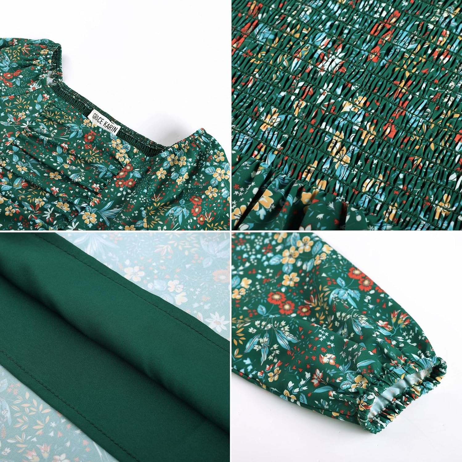 image:imageGRACE KARIN Girls Fall Dresses Long Sleeve Maxi Floral Winter Dress 714Y Kids Square Neck Ruffle Hem Casual Holiday Party Outfit ALine Twirl Swing Long Dress for Birthday Photoshoot Wedding ChurchDark Green Floral