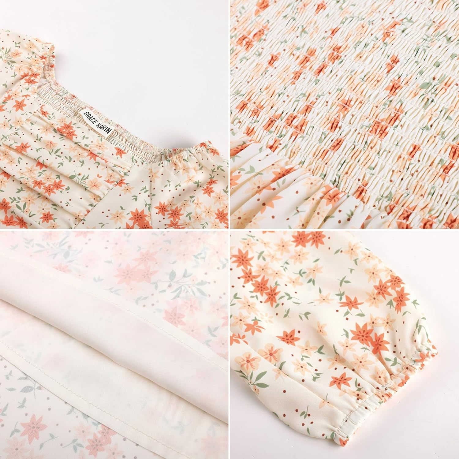 image:imageGRACE KARIN Girls Fall Dresses Long Sleeve Maxi Floral Winter Dress 714Y Kids Square Neck Ruffle Hem Casual Holiday Party Outfit ALine Twirl Swing Long Dress for Birthday Photoshoot Wedding ChurchCream Orange Ditsy Floral