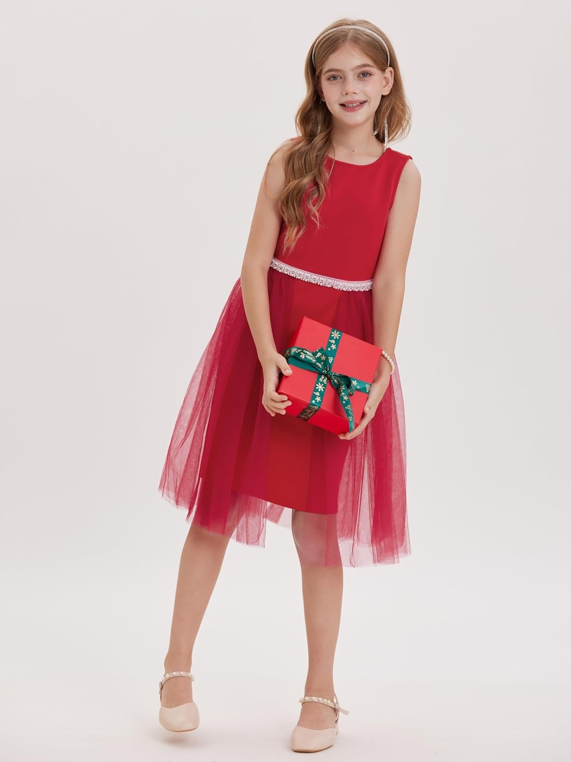 image:imageGRACE KARIN Girls Fancy Party Dress Sleeveless Formal Dance Dresses 614Y Tulle Overlay Beaded Waist Tie Bow Belt KneeLength Bodycon Hidden Back Zipper for Pageant Wedding BirthdayRed