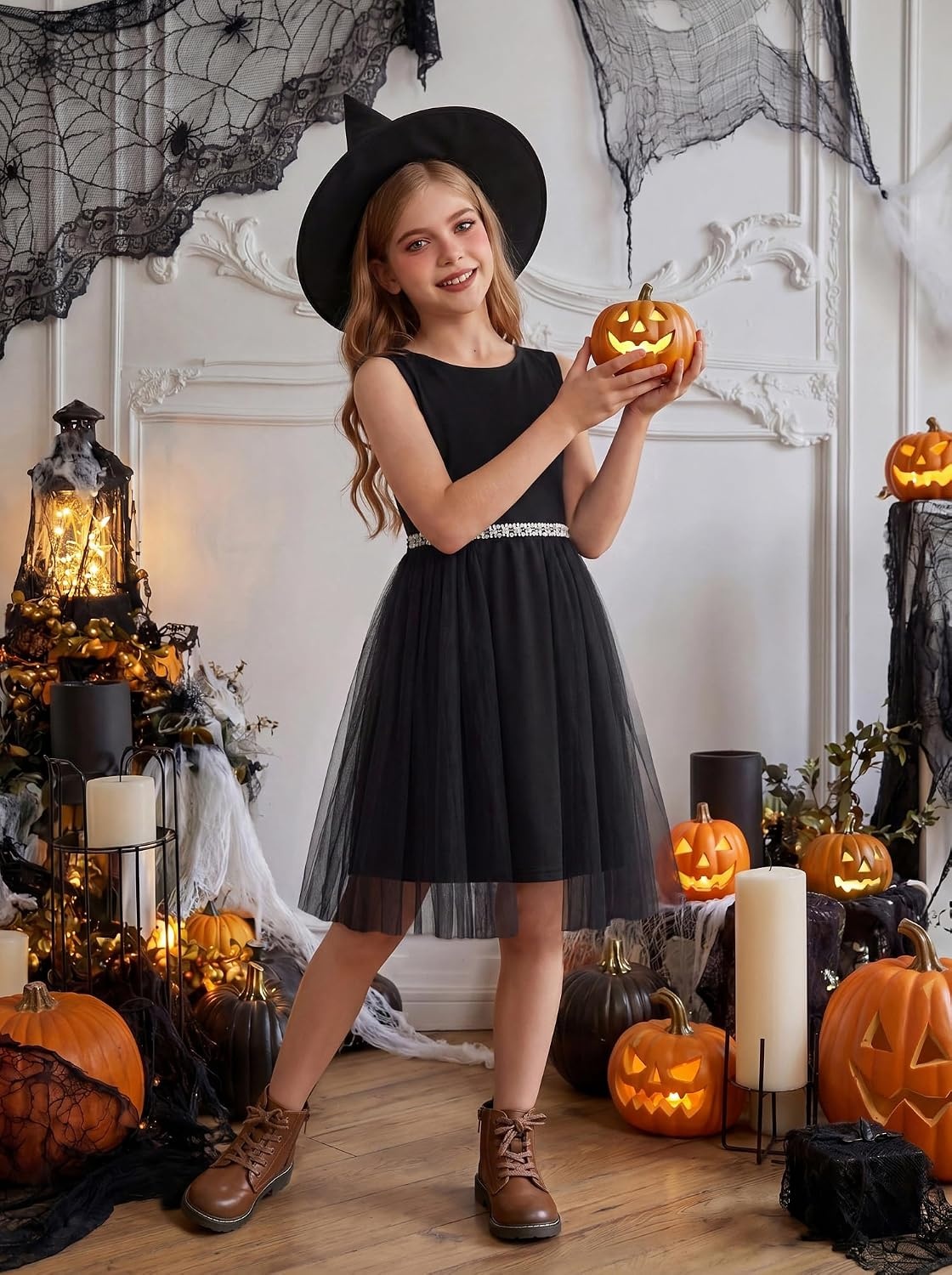 image:imageGRACE KARIN Girls Fancy Party Dress Sleeveless Formal Dance Dresses 614Y Tulle Overlay Beaded Waist Tie Bow Belt KneeLength Bodycon Hidden Back Zipper for Pageant Wedding BirthdayBlack
