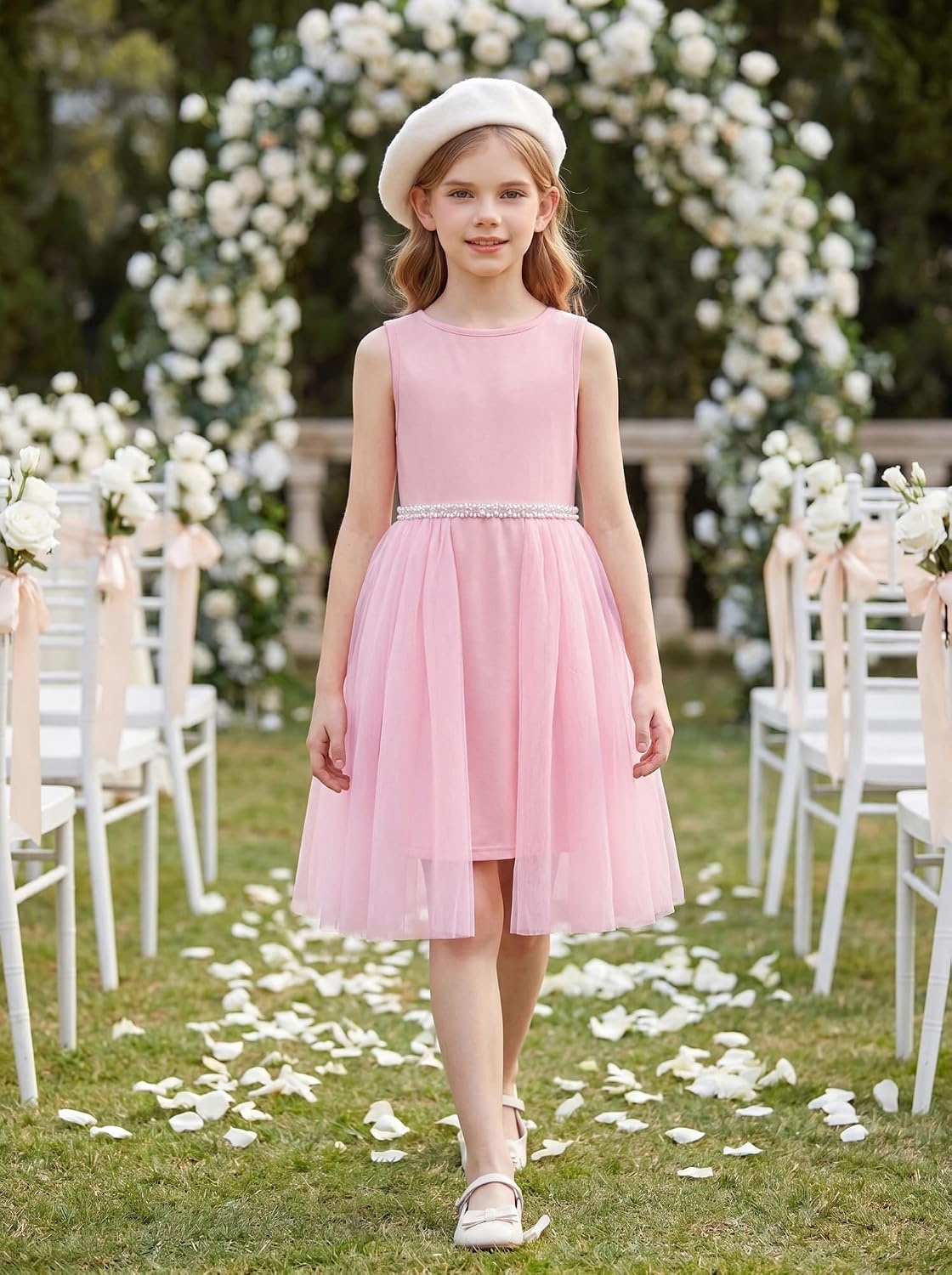 image:imageGRACE KARIN Girls Fancy Party Dress Sleeveless Formal Dance Dresses 614Y Tulle Overlay Beaded Waist Tie Bow Belt KneeLength Bodycon Hidden Back Zipper for Pageant Wedding BirthdayPink
