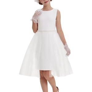 GRACE KARIN Girls Fancy Party Dress Sleeveless Formal Dance Dresses 6-14Y | Tulle Overlay, Beaded Waist, Tie Bow Belt, Knee-Length Bodycon, Hidden Back Zipper, for Pageant, Wedding, Birthday(White)