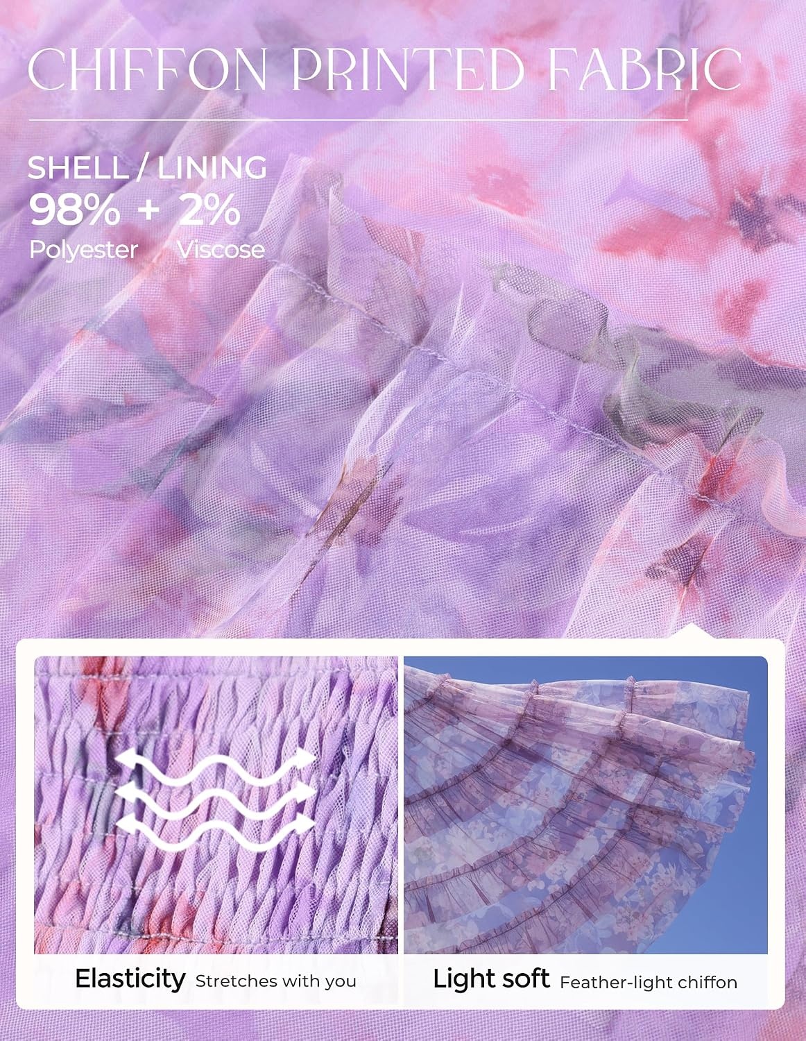 image:imageGRACE KARIN Summer Wedding Guest Causal Midi Floral Tulle Dress Short Puff SleeveSquare NeckA LineFlowySmocked WaistTieredMeshLightBeachVacationCocktailSemi FormalPartyBirthdayPurple Pink