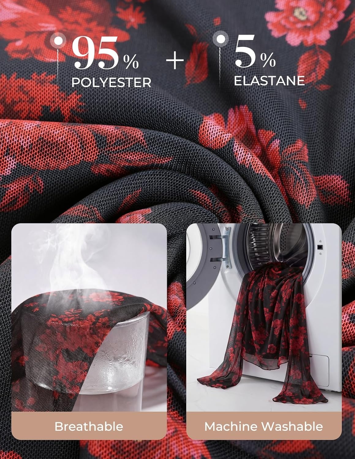 image:imageGRACE KARIN Women Boho Mesh Blouses Dressy Casual Cowl Neck Going Out Tops Bell Long Sleeve Work Shirts Y2K Floral Ruched Outfits 2026 Fall Fashion ClothingBlack Red