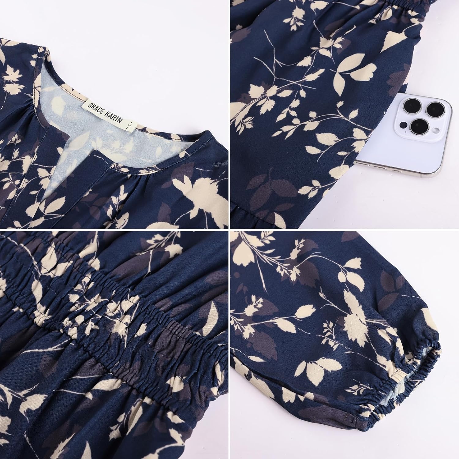 image:imageGRACE KARIN Womens Fall Long Sleeve Maxi Dress 2026 FloralV Neck Boho A Line FlowyPocketsFall Outfits for CasualWedding GuestVacationTravelDateNavy Floral