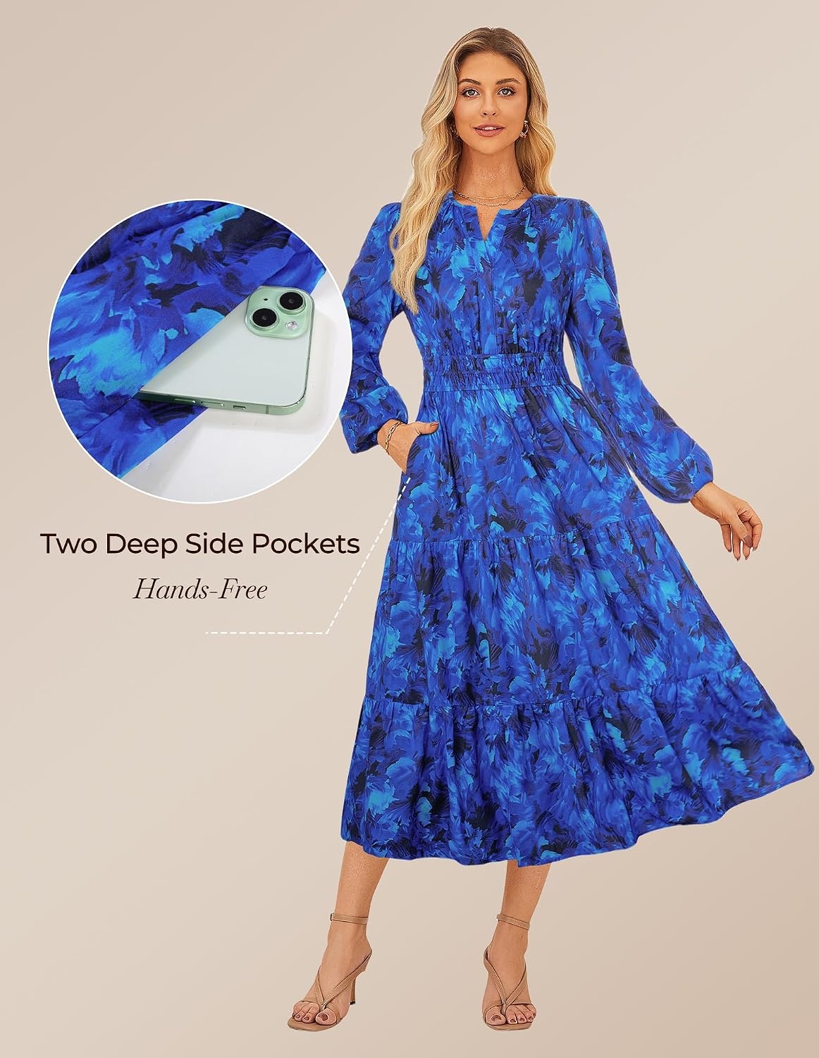 image:imageGRACE KARIN Womens Fall Long Sleeve Maxi Dress 2026 FloralV Neck Boho A Line FlowyPocketsFall Outfits for CasualWedding GuestVacationTravelDateRoyalblue Floral