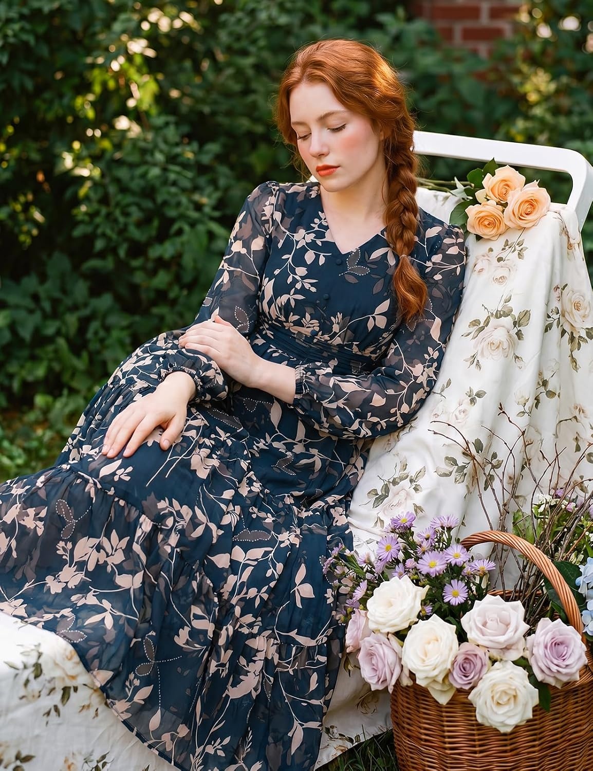 image:imageGRACE KARIN Womens Floral Maxi Dress Long Sleeve Wedding Guest Dresses V NeckFit and FlareA LinePocketSmockingEleganceSuitable for Fall Spring Summer Semiformal Tea Party Casual OutfitDark Blue Green With Rice Leaves