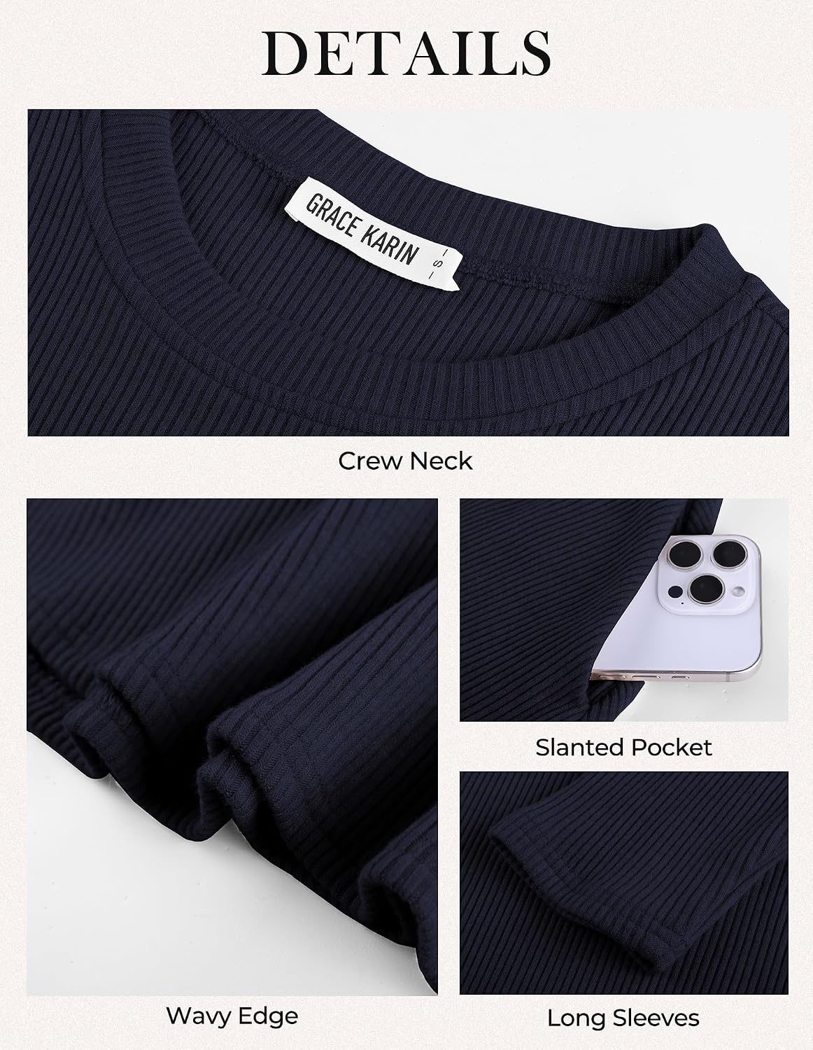 image:imageGRACE KARIN Womens Long Sleeve Ribbed Knit Mini Sweater Dress with Pockets Stretchy Fit Cozy Warm Lightweight Side Pockets Tiered hem Western Style Boots PairingNavy Blue