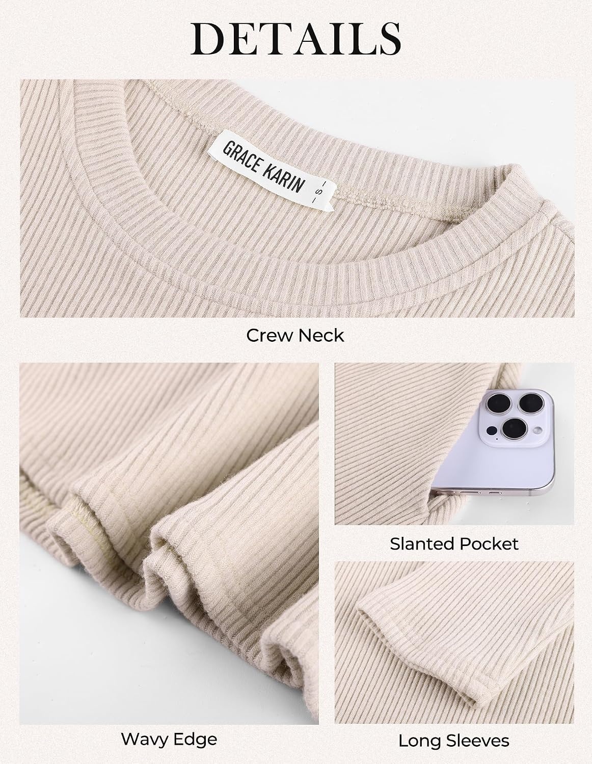 image:imageGRACE KARIN Womens Long Sleeve Ribbed Knit Mini Sweater Dress with Pockets Stretchy Fit Cozy Warm Lightweight Side Pockets Tiered hem Western Style Boots PairingBeige