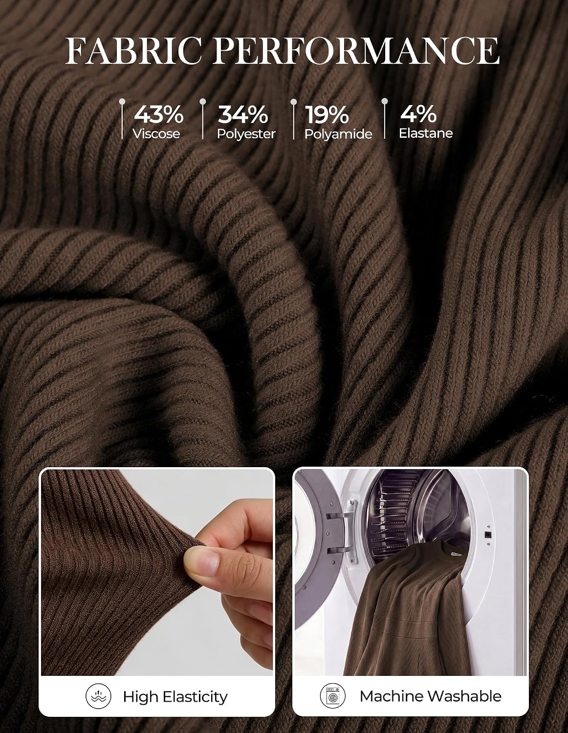 image:imageGRACE KARIN Womens Long Sleeve Ribbed Knit Mini Sweater Dress with Pockets Stretchy Fit Cozy Warm Lightweight Side Pockets Tiered hem Western Style Boots PairingBrown