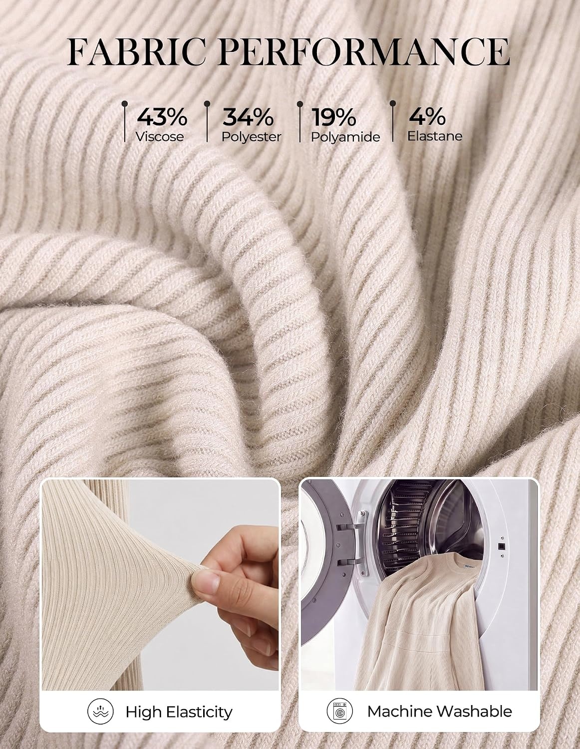image:imageGRACE KARIN Womens Long Sleeve Ribbed Knit Mini Sweater Dress with Pockets Stretchy Fit Cozy Warm Lightweight Side Pockets Tiered hem Western Style Boots PairingBeige