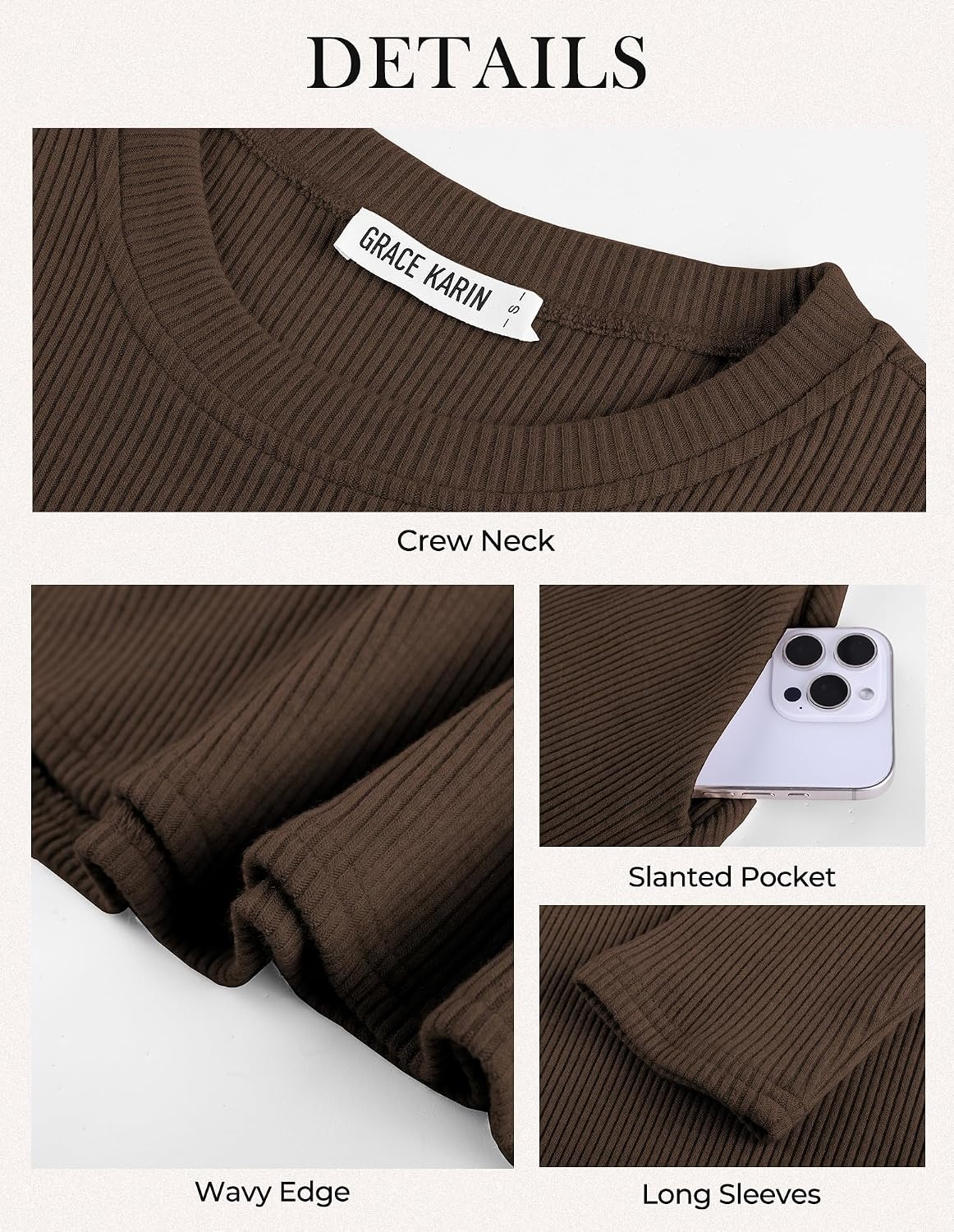 image:imageGRACE KARIN Womens Long Sleeve Ribbed Knit Mini Sweater Dress with Pockets Stretchy Fit Cozy Warm Lightweight Side Pockets Tiered hem Western Style Boots PairingBrown