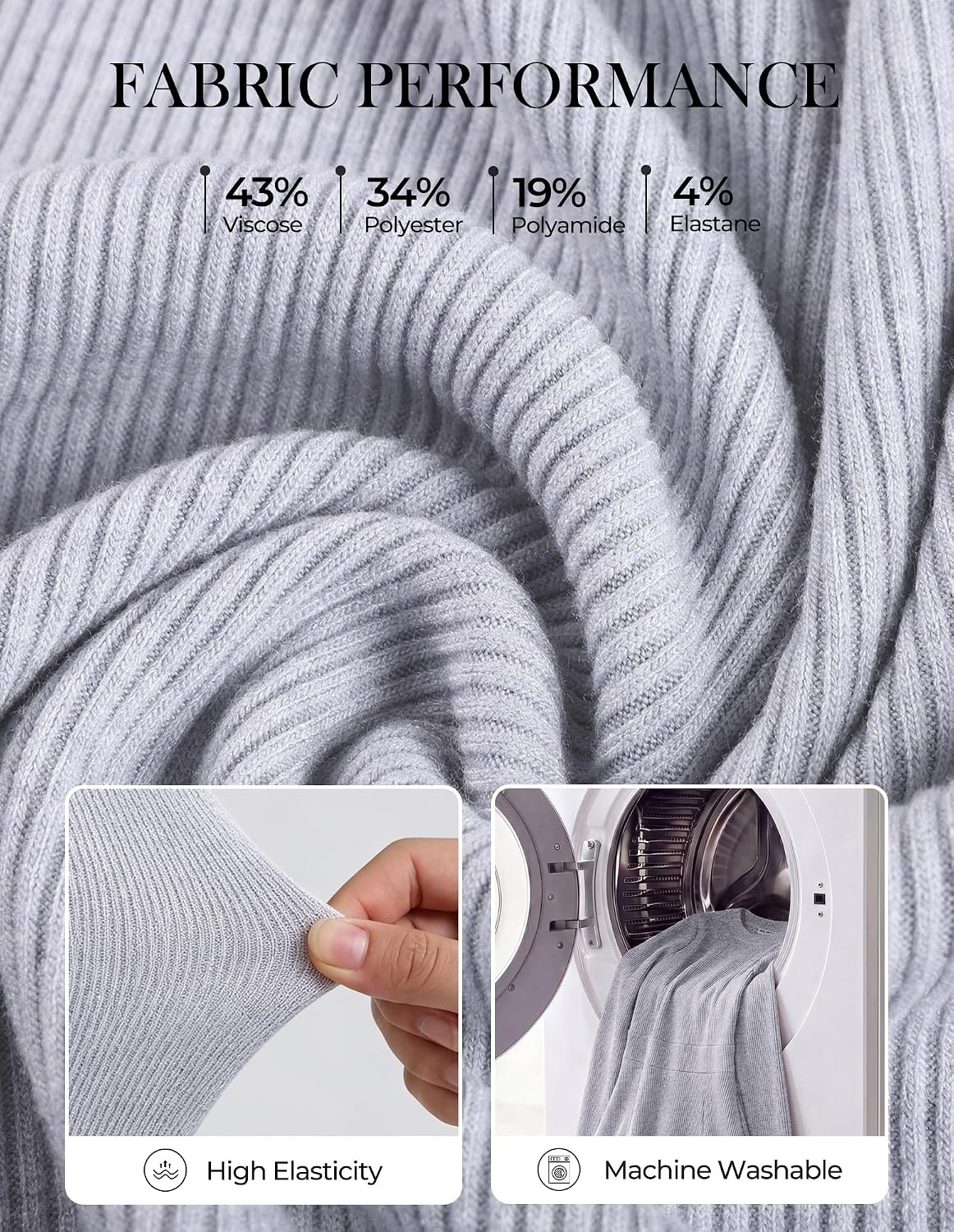 image:imageGRACE KARIN Womens Long Sleeve Ribbed Knit Mini Sweater Dress with Pockets Stretchy Fit Cozy Warm Lightweight Side Pockets Tiered hem Western Style Boots PairingLight Gray Blue