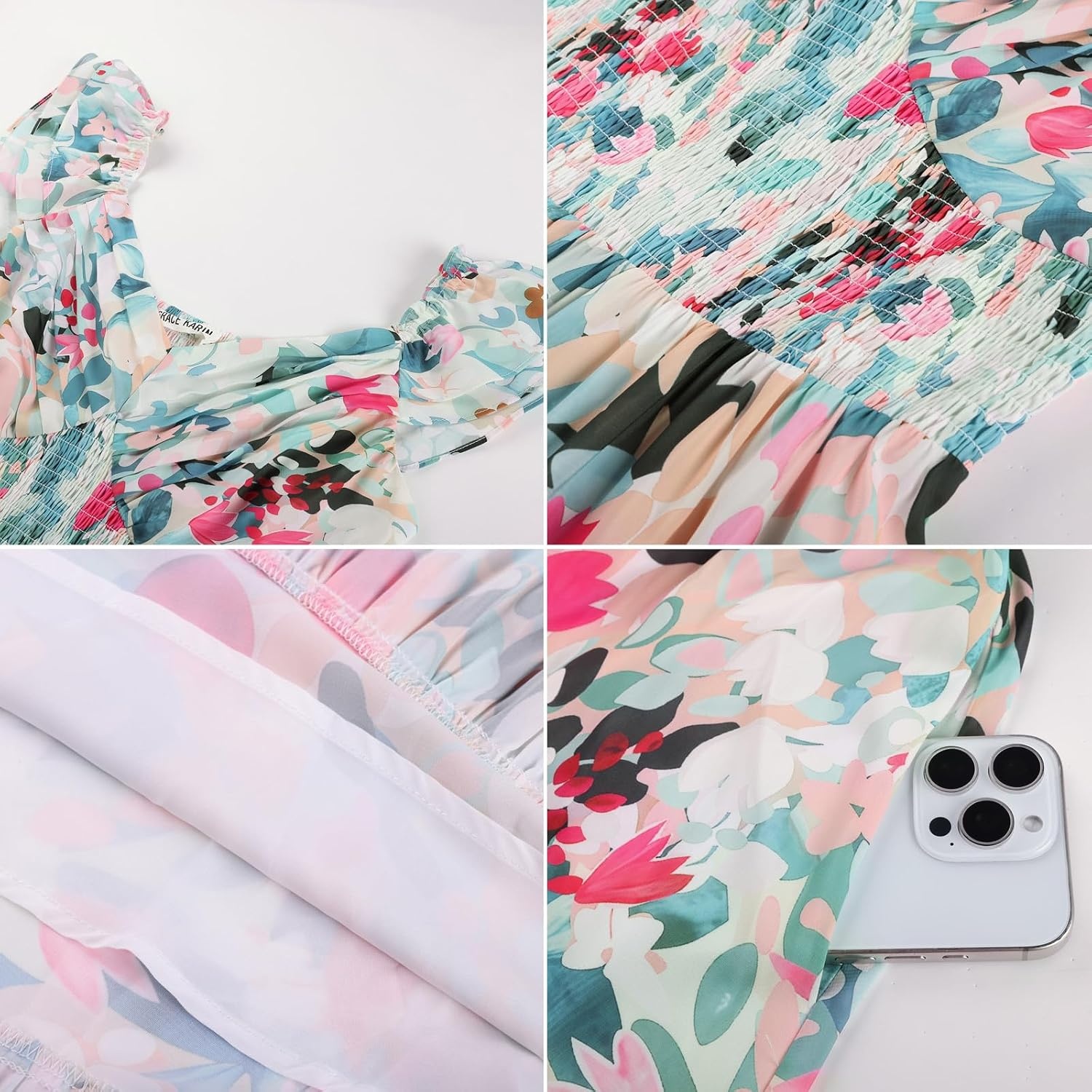 image:imageGRACE KARIN Womens Summer Floral Maxi Wedding Guest Dresses Flowy a Line Long DressRuffle Sleeve Smocked Sundress with PocketGarden PartySemi FormalBeach Vacation OutfitsMulticolor