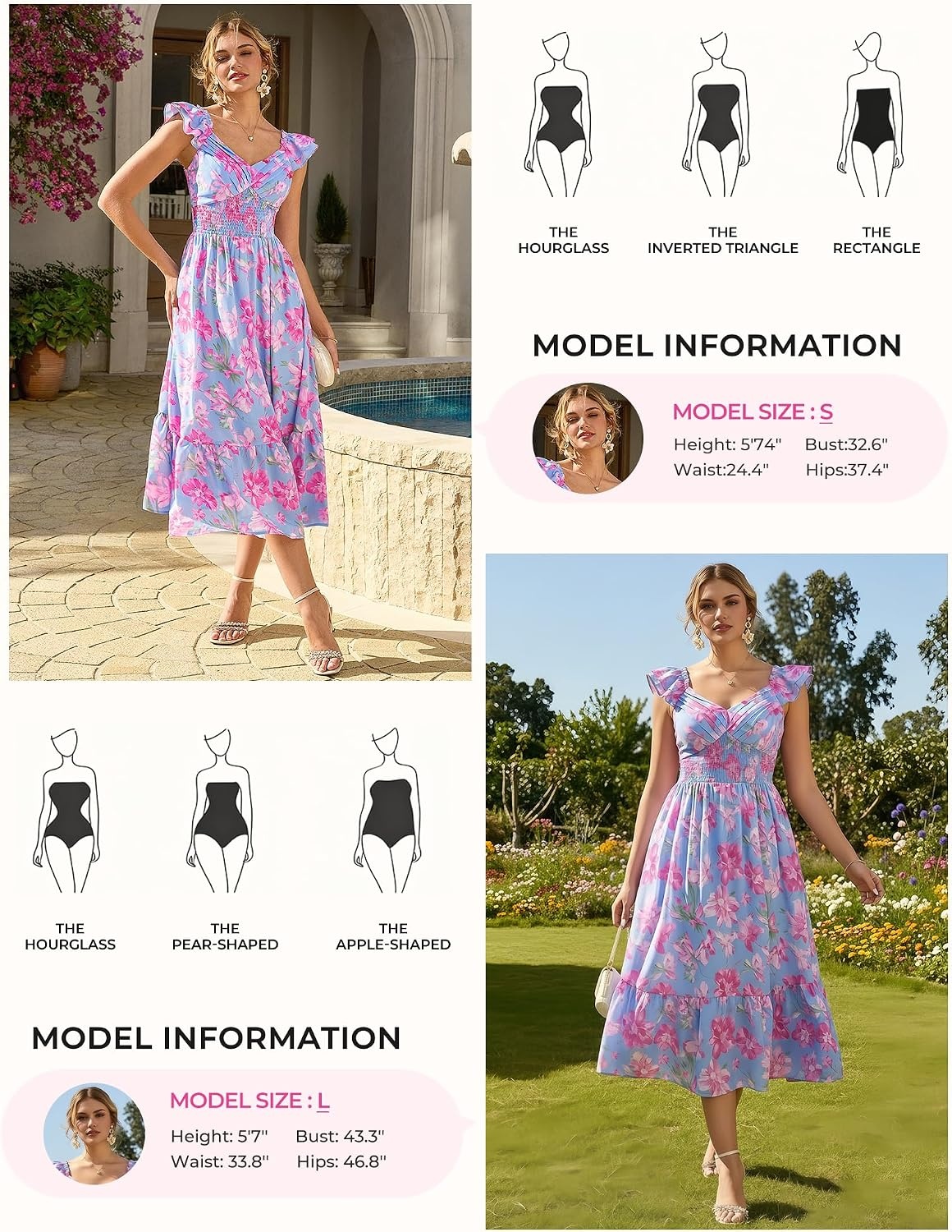 image:imageGRACE KARIN Womens Summer Floral Maxi Wedding Guest Dresses Flowy a Line Long DressRuffle Sleeve Smocked Sundress with PocketGarden PartySemi FormalBeach Vacation OutfitsBlue Pink