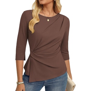 GRACE KARIN Women’s Summer Peplum Tops, Dressy Casual Shirt | 3/4 Sleeve Trendy Work Shirts, 2026 Business Ruched front Blouses, Boat Neck Fashion Clothes(Coffee)