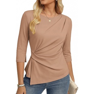 GRACE KARIN Women’s Summer Peplum Tops, Dressy Casual Shirt | 3/4 Sleeve Trendy Work Shirts, 2026 Business Ruched front Blouses, Boat Neck Fashion Clothes(Khaki)