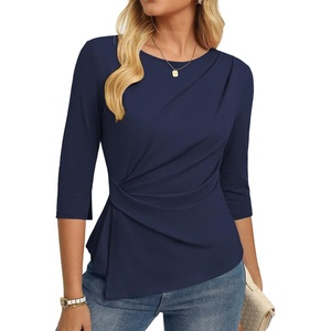 GRACE KARIN Women’s Summer Peplum Tops, Dressy Casual Shirt | 3/4 Sleeve Trendy Work Shirts, 2026 Business Ruched front Blouses, Boat Neck Fashion Clothes(Navy Blue)