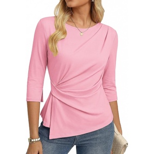 GRACE KARIN Women’s Summer Peplum Tops, Dressy Casual Shirt | 3/4 Sleeve Trendy Work Shirts, 2026 Business Ruched front Blouses, Boat Neck Fashion Clothes(Pink)