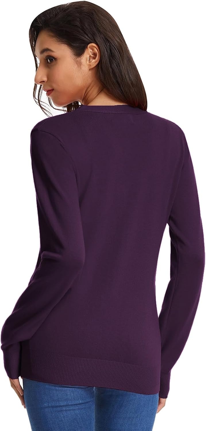 image:imageGRACE KARIN Cardigan Sweater for Women V Neck Lightweight Knit Fall Outfits Button Up Sweaters Long Sleeve Basic Soft Clothes Business Casual Fashion Tops for Work DailyDark Purple