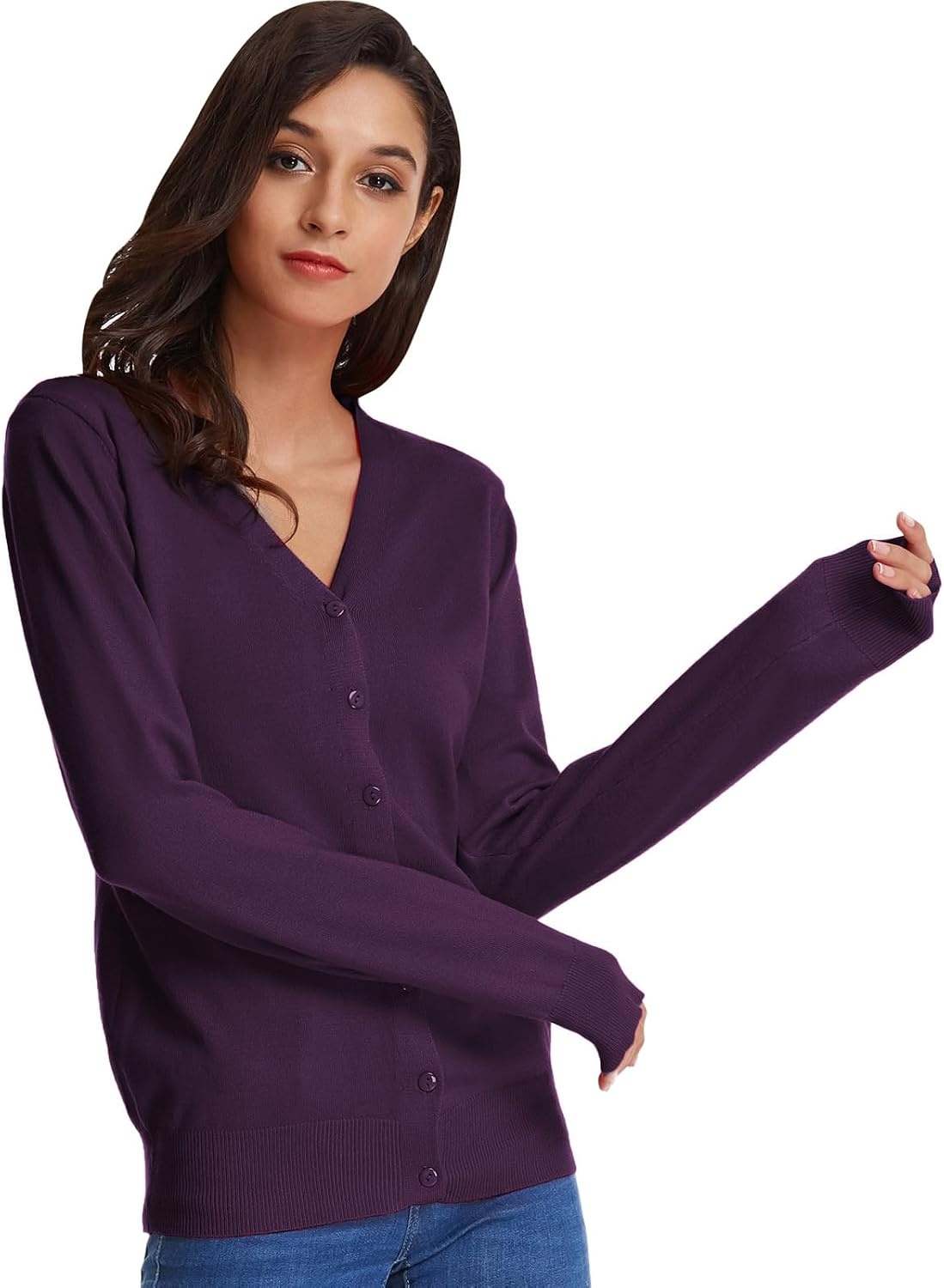 image:imageGRACE KARIN Cardigan Sweater for Women V Neck Lightweight Knit Fall Outfits Button Up Sweaters Long Sleeve Basic Soft Clothes Business Casual Fashion Tops for Work DailyDark Purple