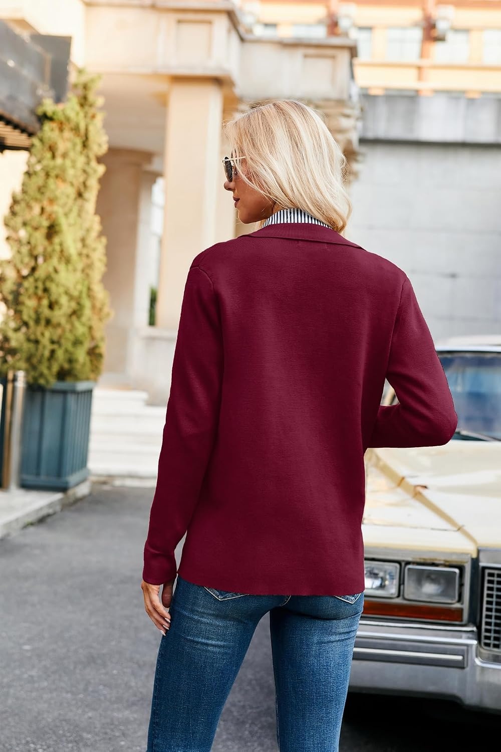 image:imageGRACE KARIN Cardigan Sweaters for Women Casual Knit Tops Button upOpen FrontLong Sleevewith PocketsLapel CollarWarmBusiness CasualBurgundy