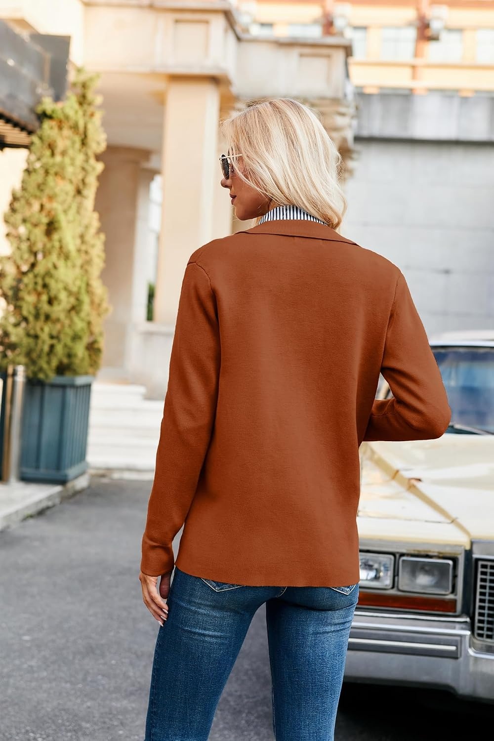 image:imageGRACE KARIN Cardigan Sweaters for Women Casual Knit Tops Button upOpen FrontLong Sleevewith PocketsLapel CollarWarmBusiness CasualCaramel