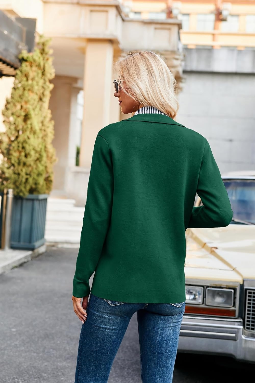 image:imageGRACE KARIN Cardigan Sweaters for Women Casual Knit Tops Button upOpen FrontLong Sleevewith PocketsLapel CollarWarmBusiness CasualGreen