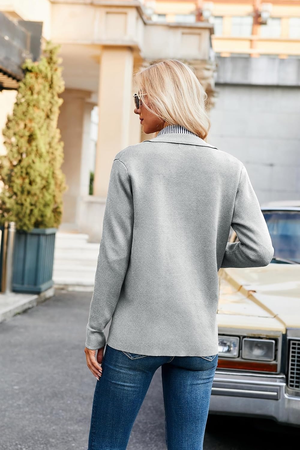 image:imageGRACE KARIN Cardigan Sweaters for Women Casual Knit Tops Button upOpen FrontLong Sleevewith PocketsLapel CollarWarmBusiness CasualGrey