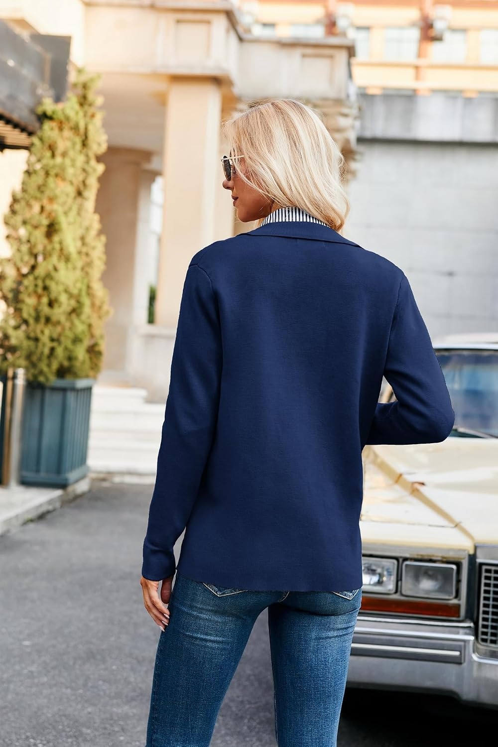 image:imageGRACE KARIN Cardigan Sweaters for Women Casual Knit Tops Button upOpen FrontLong Sleevewith PocketsLapel CollarWarmBusiness CasualNavy Blue