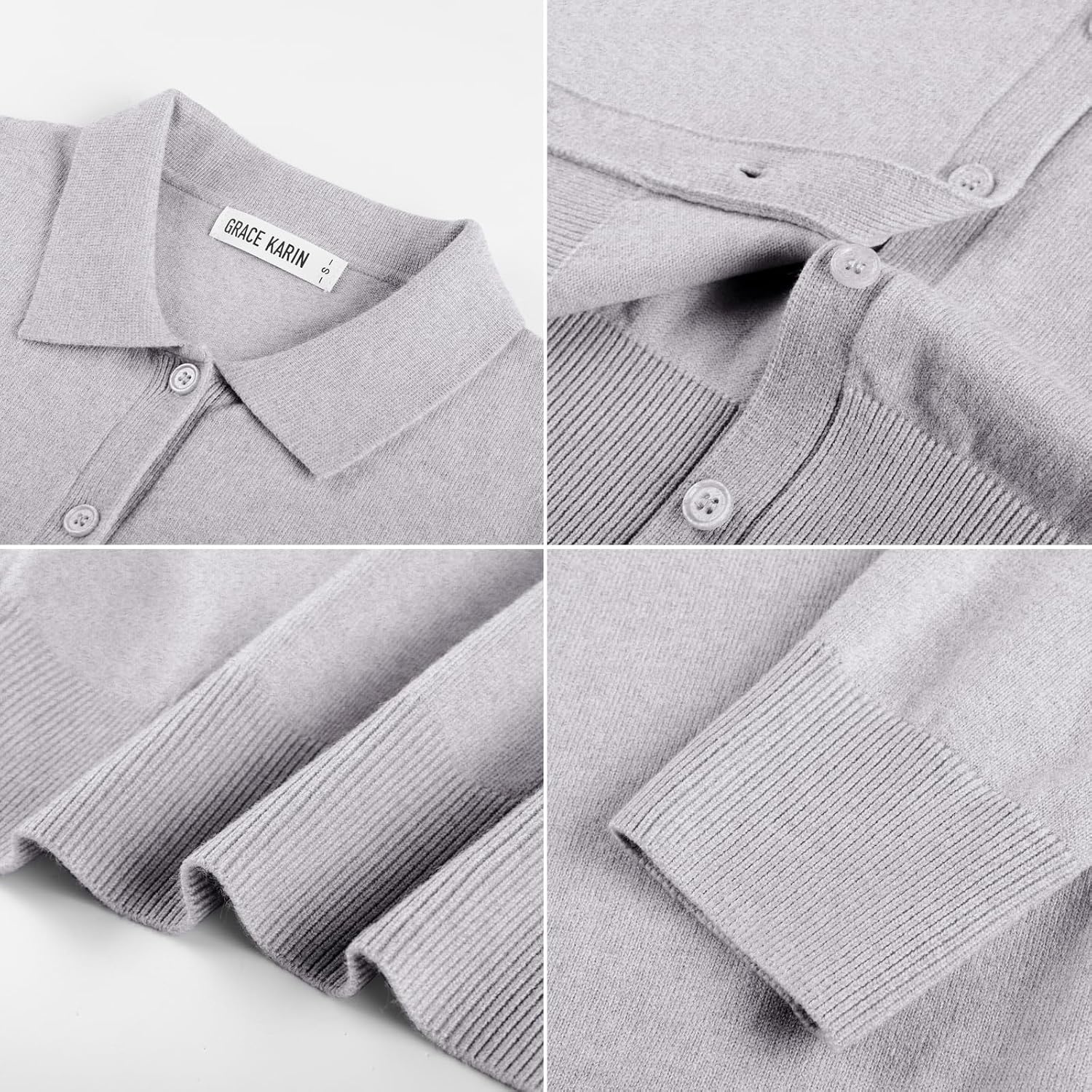 image:imageGRACE KARIN Cardigan Sweaters for Women Lightweight Long Sleeve Cardigans Lapel Collar Button Down Knit TopsFall Outfits For WomenCropped Cardigan For WomenBusiness Casual SweaterGrey