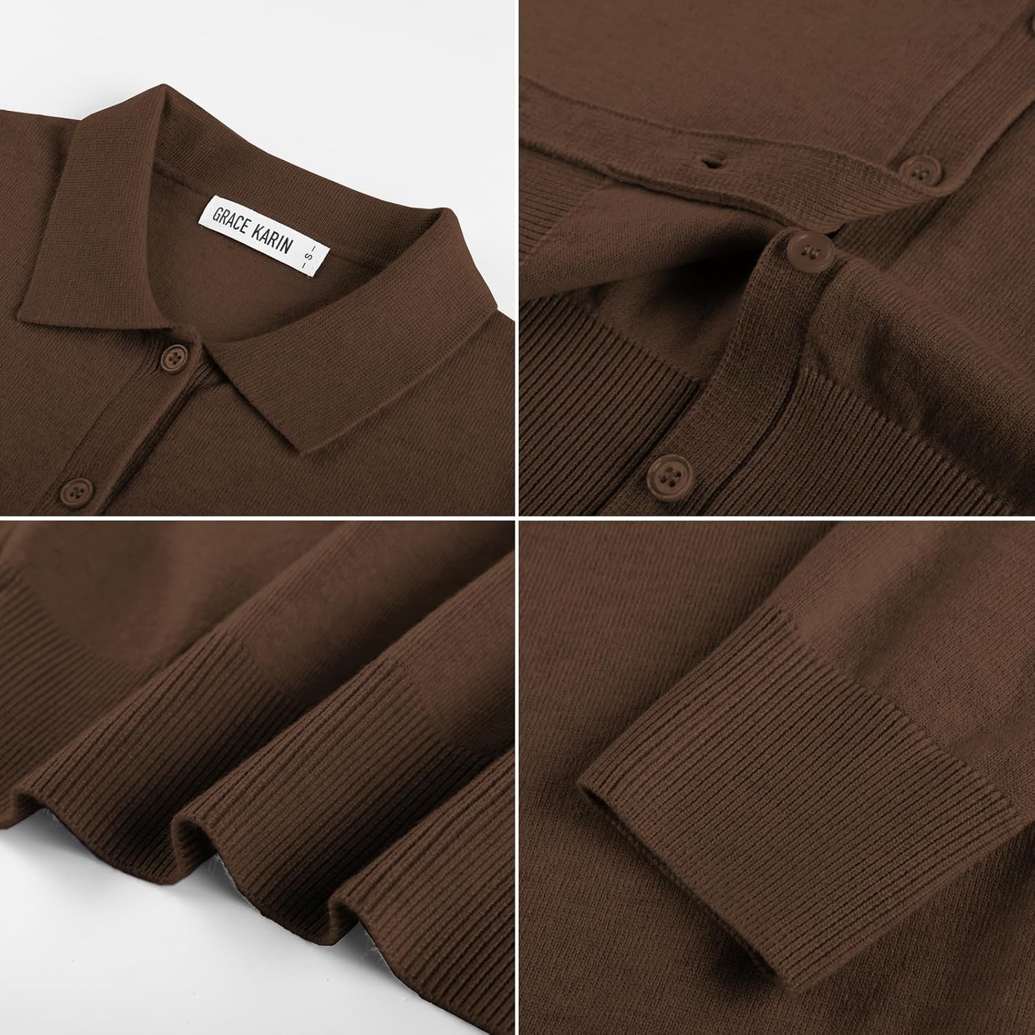 image:imageGRACE KARIN Cardigan Sweaters for Women Lightweight Long Sleeve Cardigans Lapel Collar Button Down Knit TopsFall Outfits For WomenCropped Cardigan For WomenBusiness Casual SweaterChocolate Brown