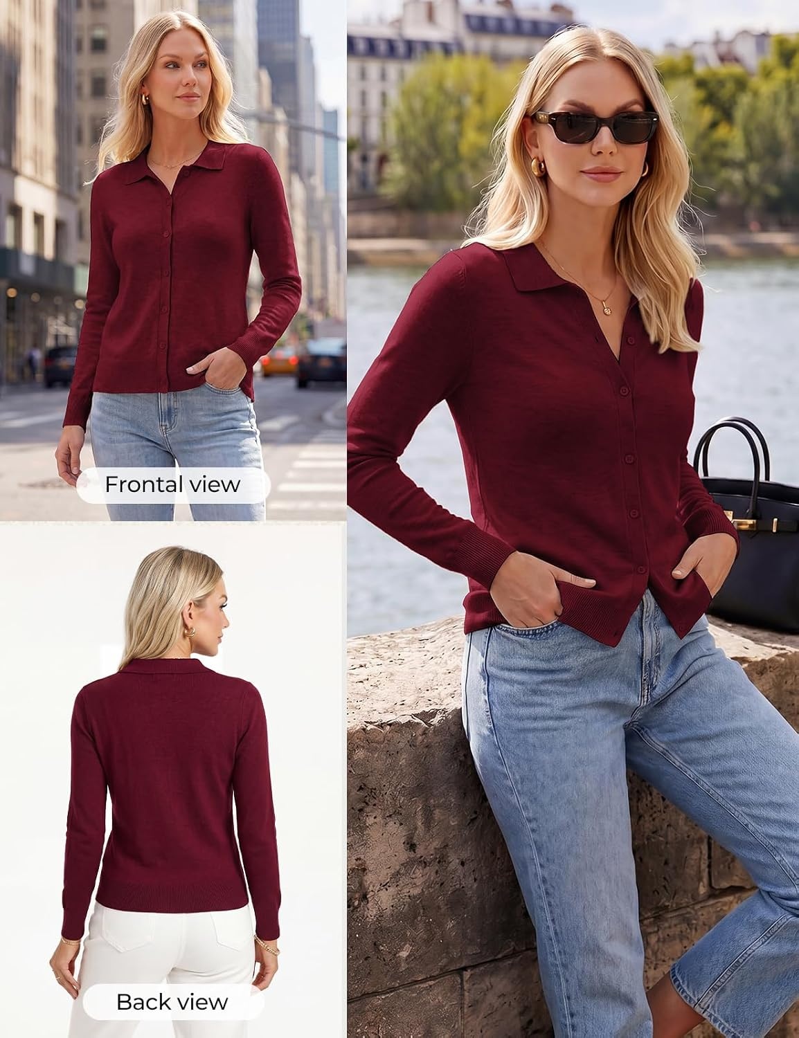 image:imageGRACE KARIN Cardigan Sweaters for Women Lightweight Long Sleeve Cardigans Lapel Collar Button Down Knit TopsFall Outfits For WomenCropped Cardigan For WomenBusiness Casual SweaterBurgundy
