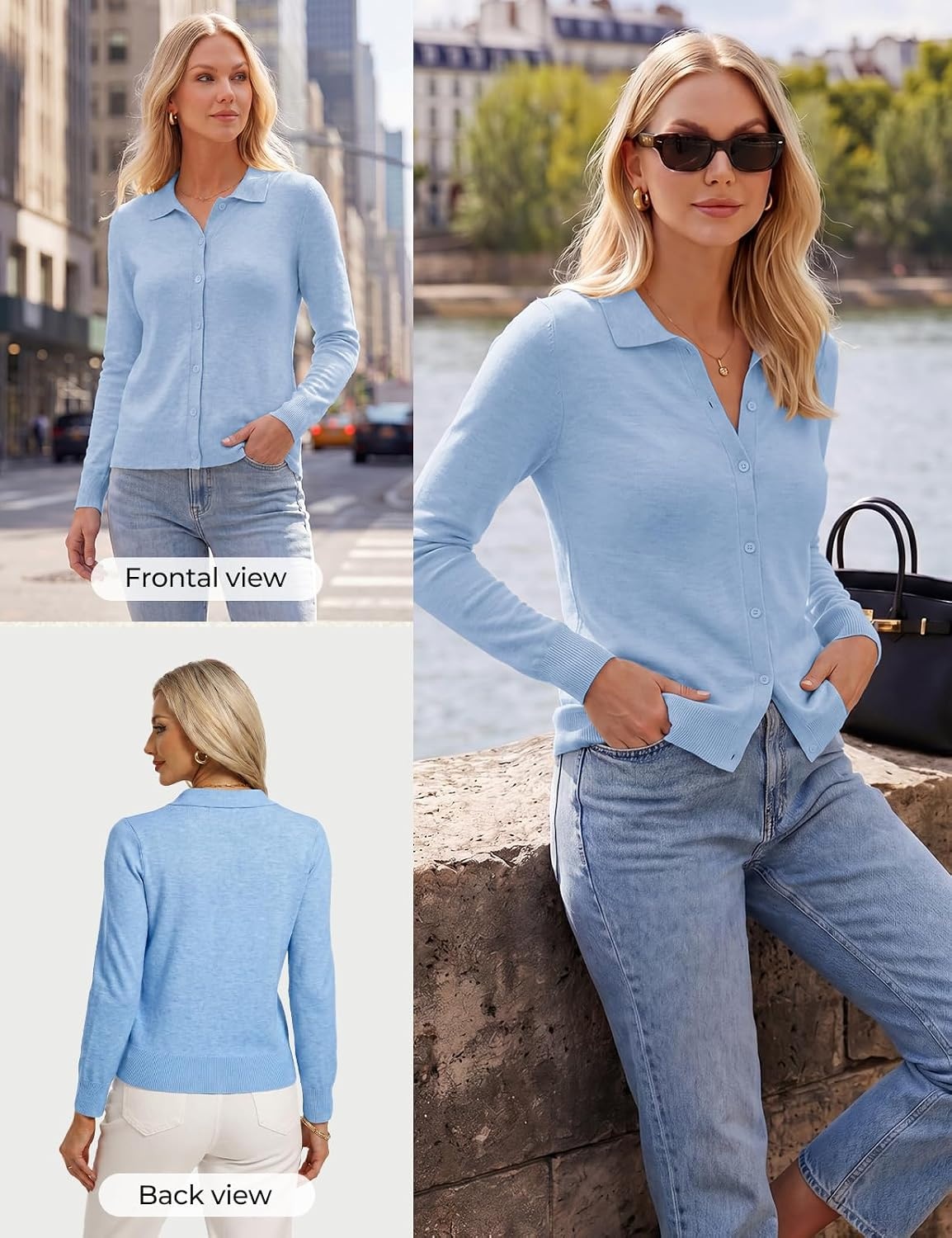 image:imageGRACE KARIN Cardigan Sweaters for Women Lightweight Long Sleeve Cardigans Lapel Collar Button Down Knit TopsFall Outfits For WomenCropped Cardigan For WomenBusiness Casual SweaterPale Blue