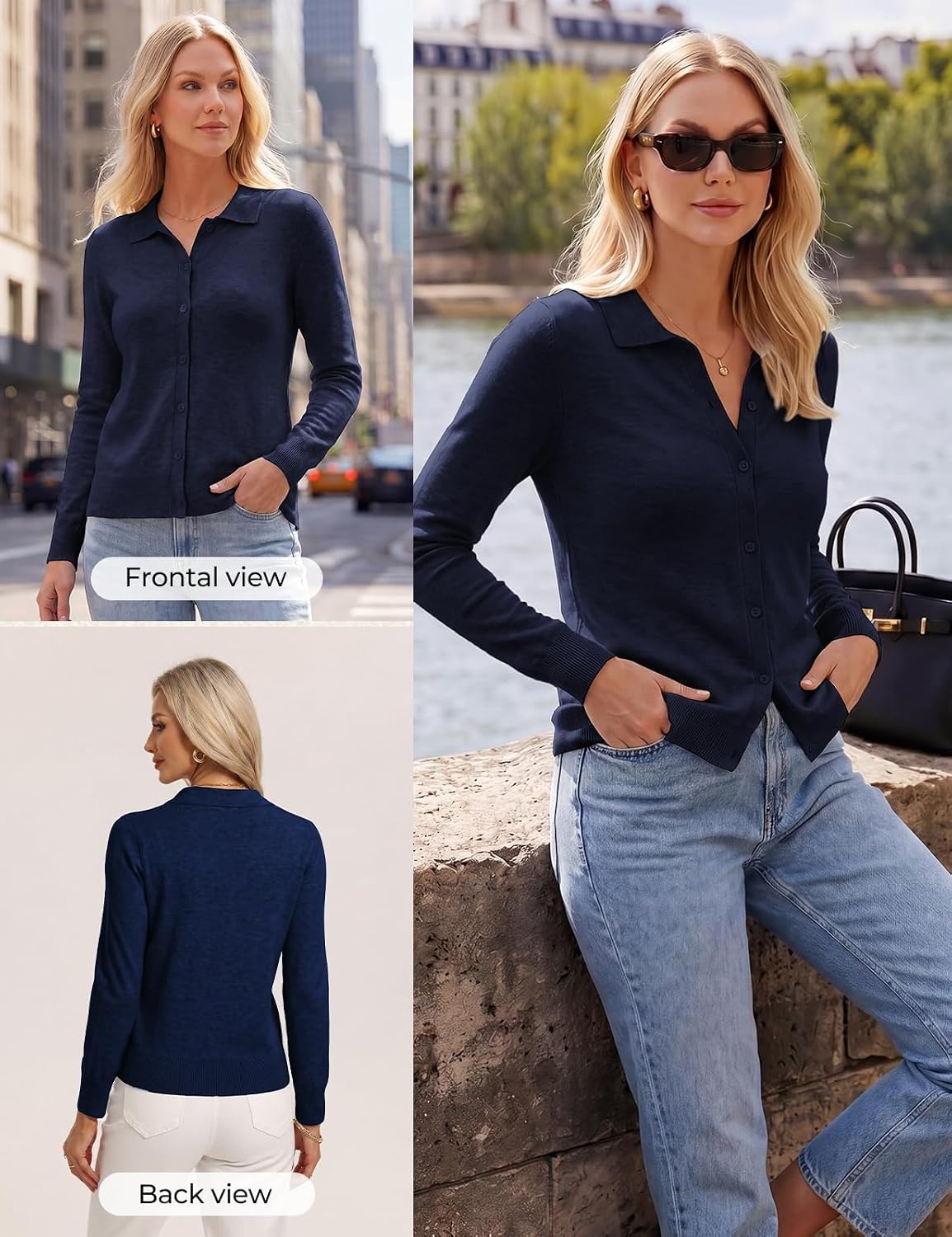 image:imageGRACE KARIN Cardigan Sweaters for Women Lightweight Long Sleeve Cardigans Lapel Collar Button Down Knit TopsFall Outfits For WomenCropped Cardigan For WomenBusiness Casual SweaterNavy Blue