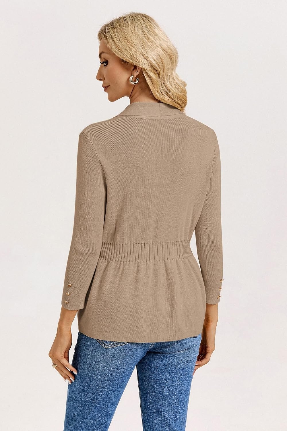 image:imageGRACE KARIN Cardigan for Women Open Front Peplum Tops 2026 Fall Outfits Ribbed Cinched Waist Lightweight Knit Sweaters Teacher Outfits Business Casual Outfits Trendy Work Office WearKhaki