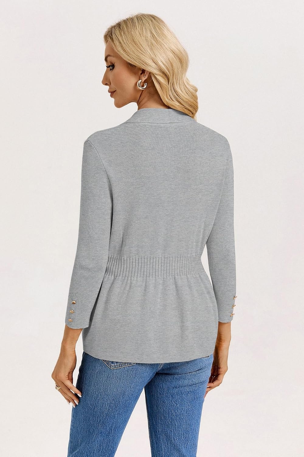 image:imageGRACE KARIN Cardigan for Women Open Front Peplum Tops 2026 Fall Outfits Ribbed Cinched Waist Lightweight Knit Sweaters Teacher Outfits Business Casual Outfits Trendy Work Office WearLight Grey