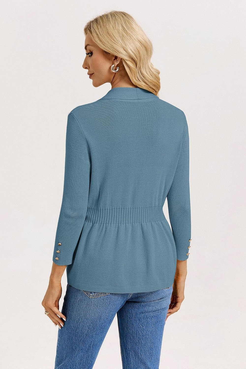 image:imageGRACE KARIN Cardigan for Women Open Front Peplum Tops 2026 Fall Outfits Ribbed Cinched Waist Lightweight Knit Sweaters Teacher Outfits Business Casual Outfits Trendy Work Office WearGrey Blue