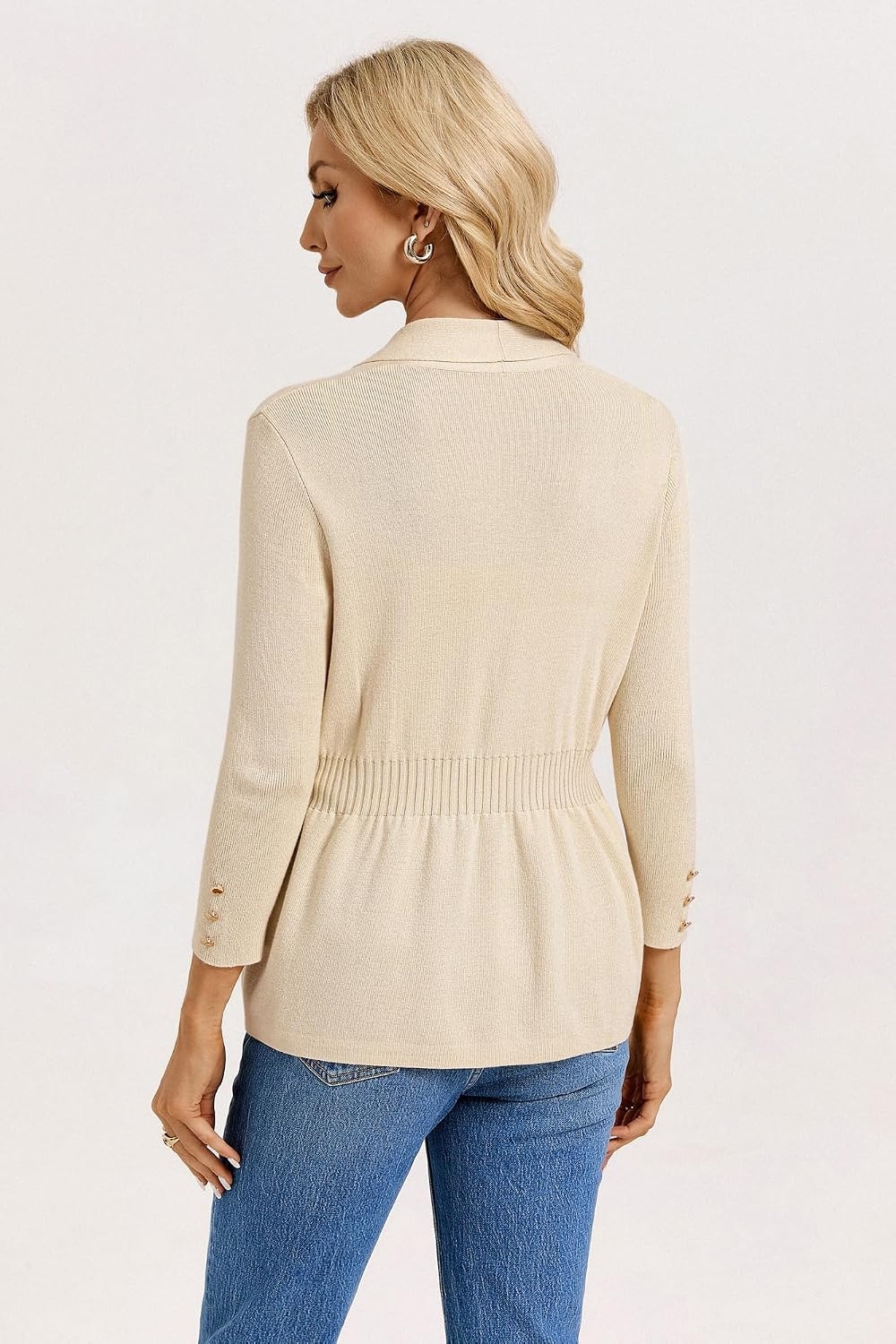 image:imageGRACE KARIN Cardigan for Women Open Front Peplum Tops 2026 Fall Outfits Ribbed Cinched Waist Lightweight Knit Sweaters Teacher Outfits Business Casual Outfits Trendy Work Office WearBeige