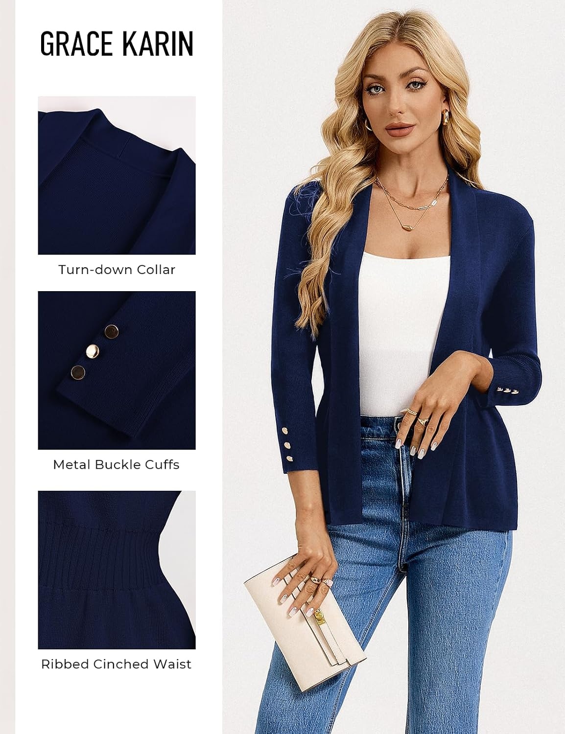 image:imageGRACE KARIN Cardigan for Women Open Front Peplum Tops 2026 Fall Outfits Ribbed Cinched Waist Lightweight Knit Sweaters Teacher Outfits Business Casual Outfits Trendy Work Office WearNavy Blue