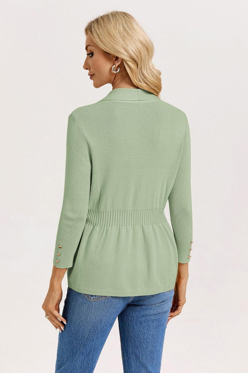 image:imageGRACE KARIN Cardigan for Women Open Front Peplum Tops 2026 Fall Outfits Ribbed Cinched Waist Lightweight Knit Sweaters Teacher Outfits Business Casual Outfits Trendy Work Office WearSage Green
