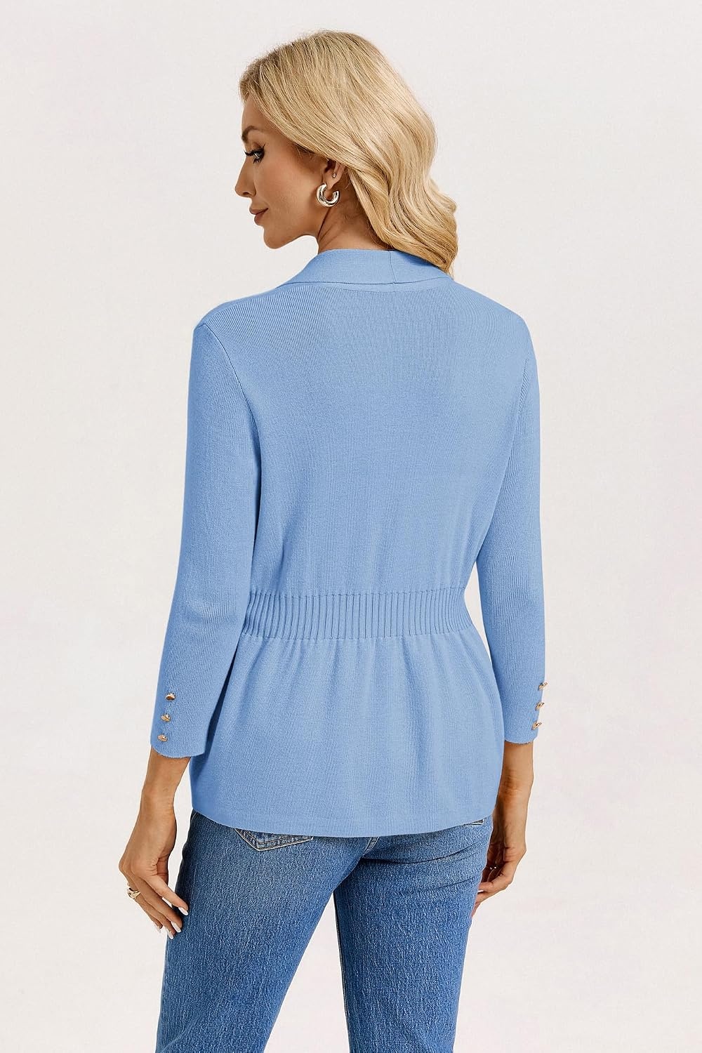 image:imageGRACE KARIN Cardigan for Women Open Front Peplum Tops 2026 Fall Outfits Ribbed Cinched Waist Lightweight Knit Sweaters Teacher Outfits Business Casual Outfits Trendy Work Office WearSky Blue