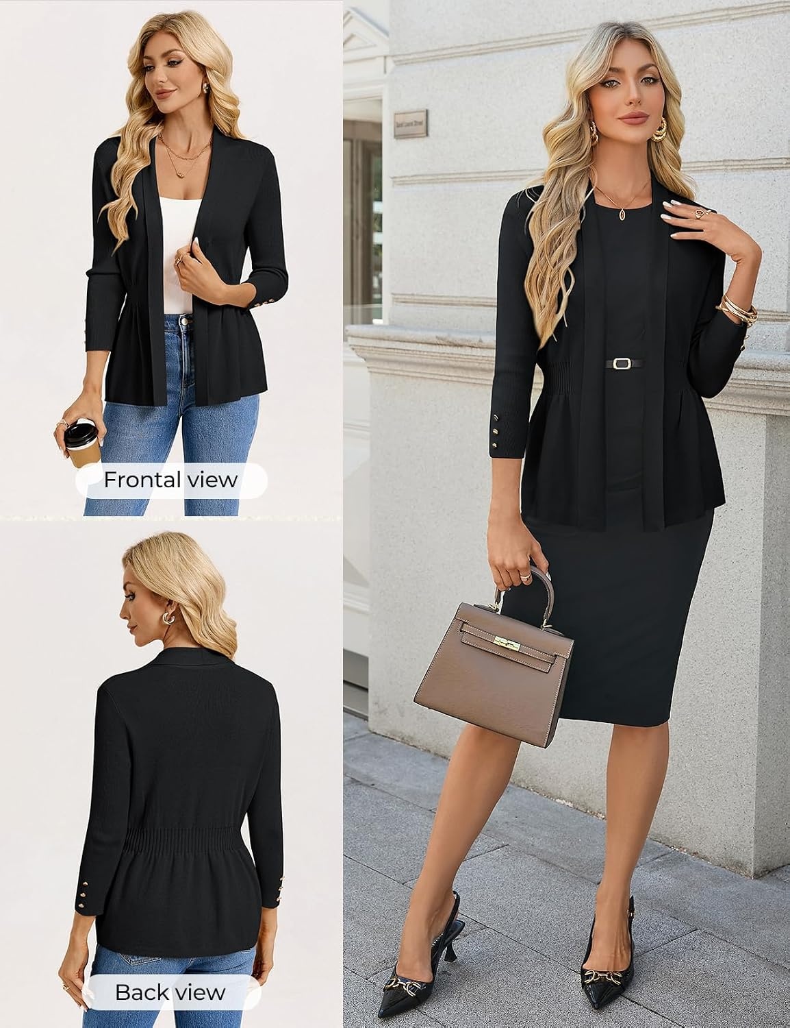 image:imageGRACE KARIN Cardigan for Women Open Front Peplum Tops 2026 Fall Outfits Ribbed Cinched Waist Lightweight Knit Sweaters Teacher Outfits Business Casual Outfits Trendy Work Office WearBlack