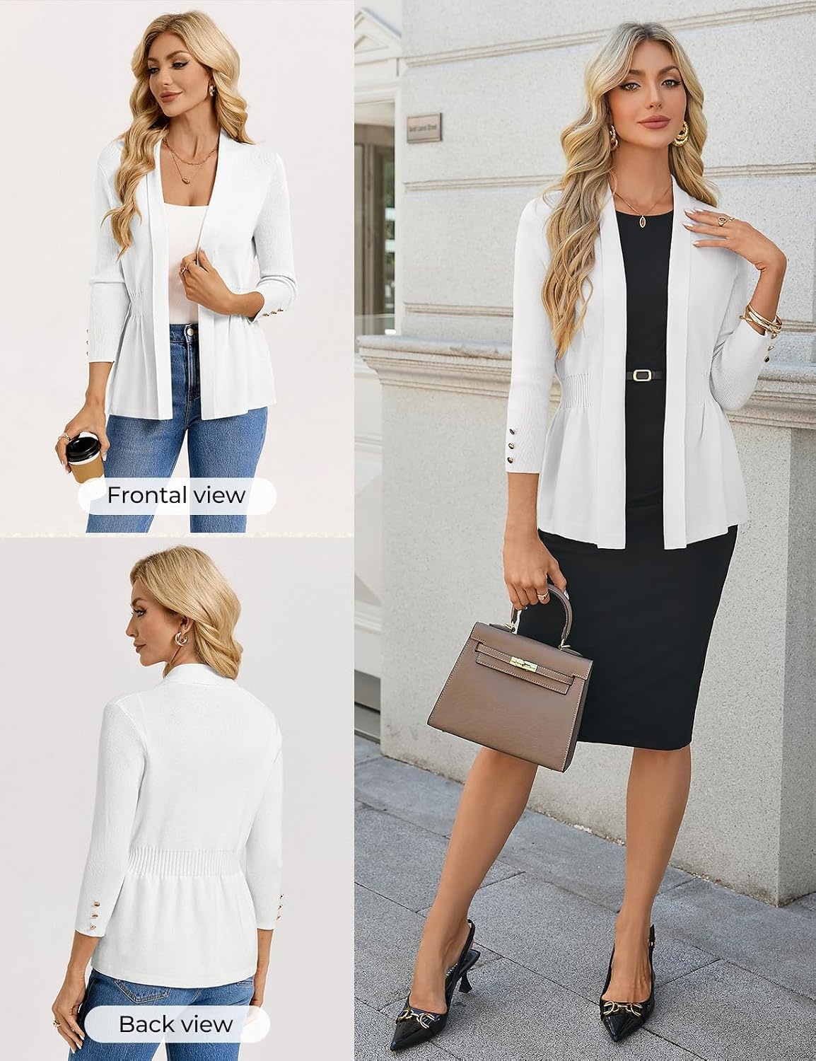 image:imageGRACE KARIN Cardigan for Women Open Front Peplum Tops 2026 Fall Outfits Ribbed Cinched Waist Lightweight Knit Sweaters Teacher Outfits Business Casual Outfits Trendy Work Office WearWhite