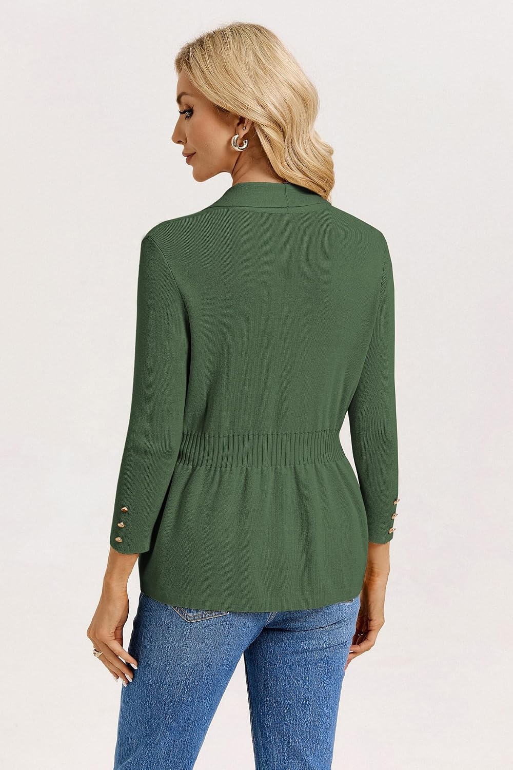 image:imageGRACE KARIN Cardigan for Women Open Front Peplum Tops 2026 Fall Outfits Ribbed Cinched Waist Lightweight Knit Sweaters Teacher Outfits Business Casual Outfits Trendy Work Office WearArmy Green