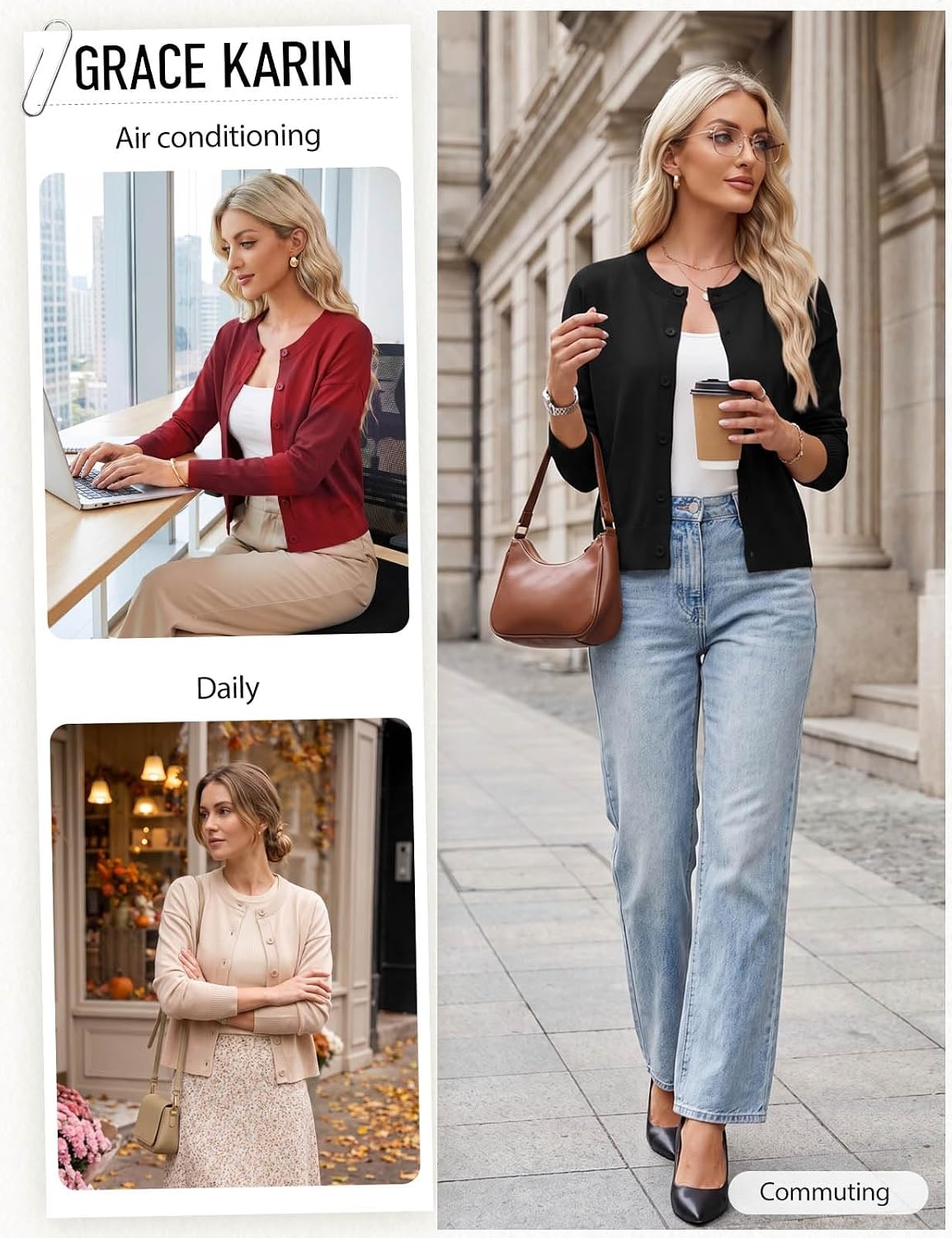 image:imageGRACE KARIN Cropped Cardigan Sweaters for Women Cotton Button up Sweater Oversized Knit Cardigans Trendy 2026Green
