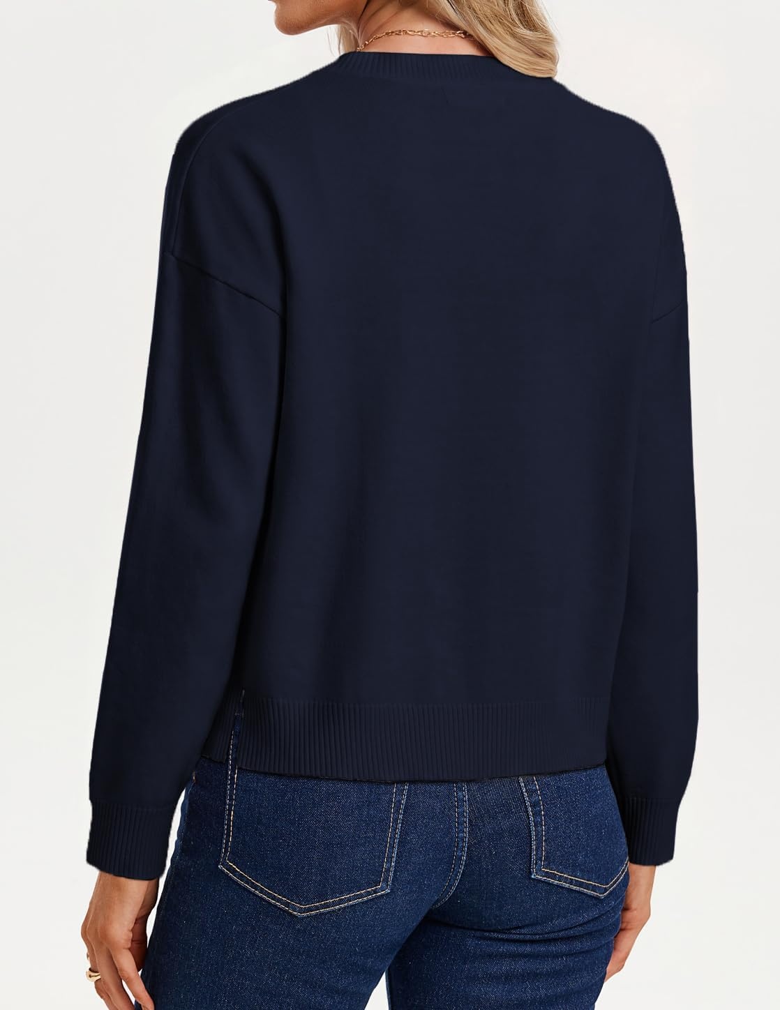 image:imageGRACE KARIN Cropped Cardigan Sweaters for Women Cotton Button up Sweater Oversized Knit Cardigans Trendy 2026Navy Blue