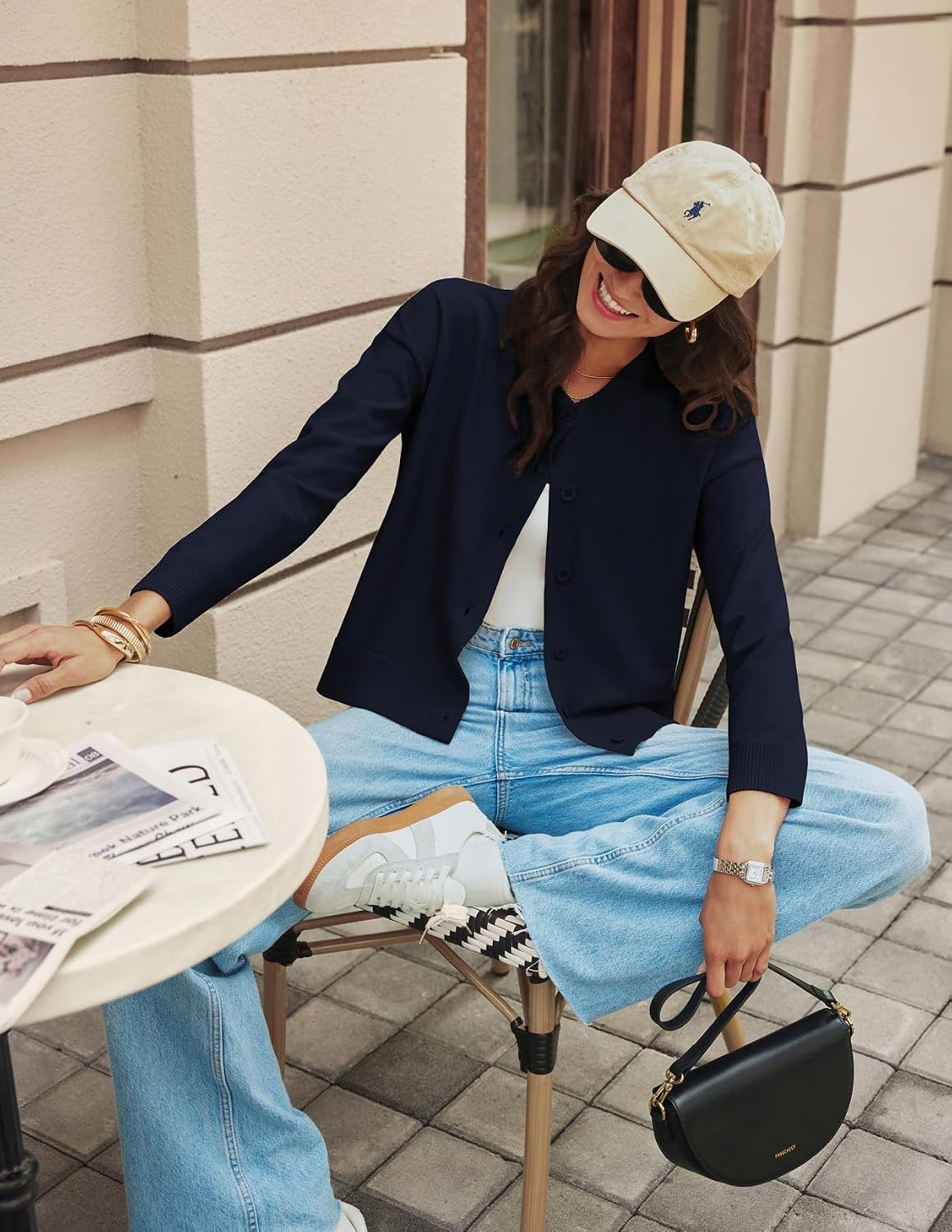 image:imageGRACE KARIN Cropped Cardigan Sweaters for Women Cotton Button up Sweater Oversized Knit Cardigans Trendy 2026Navy Blue