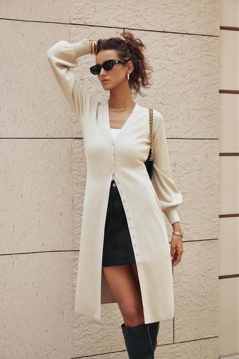 image:imageGRACE KARIN Long Cardigans for Women Duster Sweater Coat Fall Outfits 2026 Lightweight Knit Button Down Dusters for WomenDressy V NeckLantern Long SleeveRibbed Knit CoatiganMaxi Sweater DressIvory