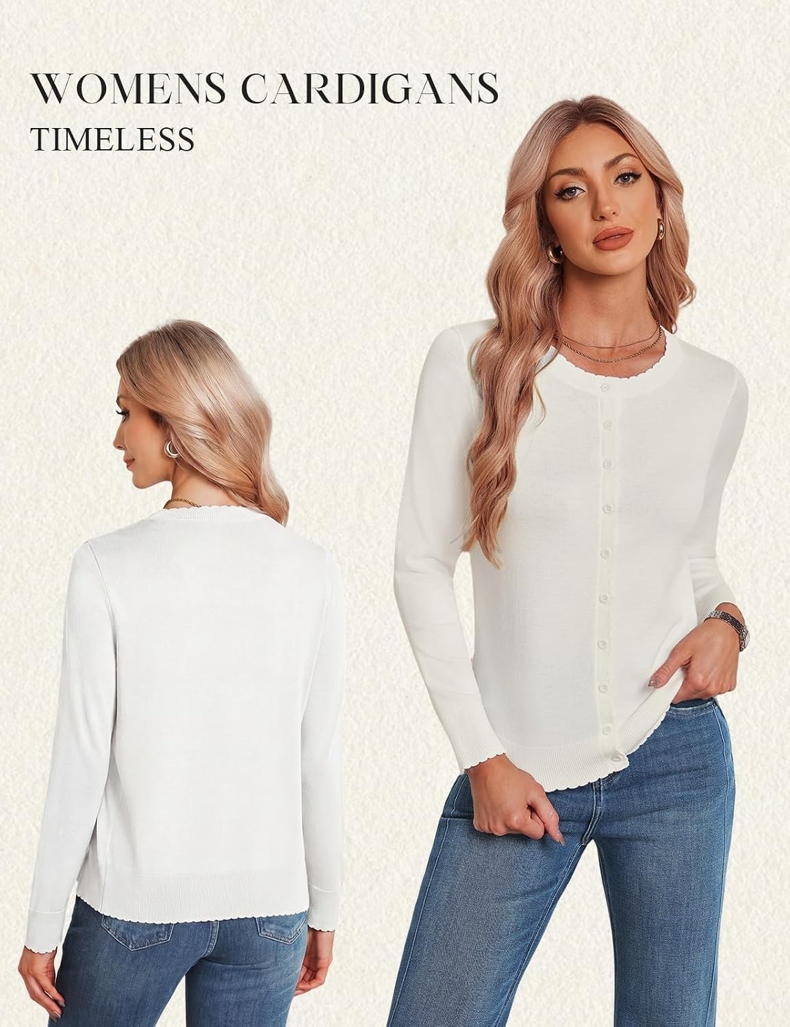image:imageGRACE KARIN Women 2026 Lightweight Long Sleeve Fall Cardigan Sweaters Longsleeve Silhouette Full Front Buttonup Closure Casual Outfits for Fall amp Winter Daily WearIvory White